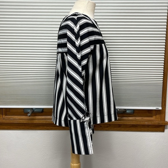 Topshop Black and White One Shoulder Popover Long Bow Tie Sleeve Top - Picture 8 of 13